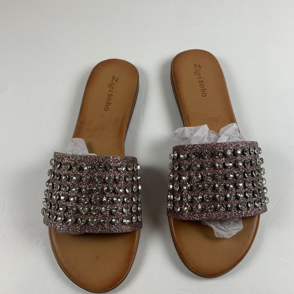 Zigi Soho Emilia Flat Slip On Slide Sandal Womens 8.5 Gold Sparkle Jeweled‎ 8016 - Picture 3 of 9